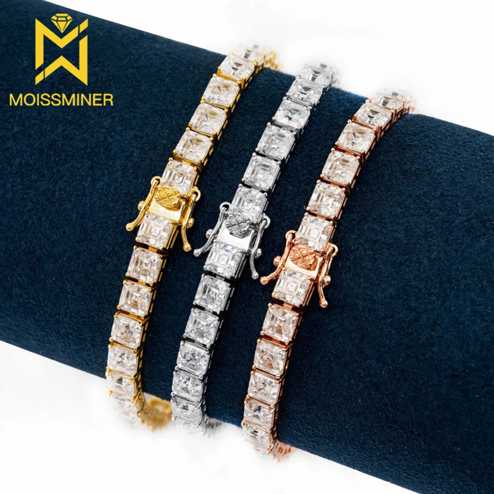 5.5mm Moissanite Tennis Chain Bracelets For Men S925 Silver Real Diamond Hand Chain Women High-End Jewelry Pass Tester Free Ship real moissanite watch strap and cover set for casi 5600 full s925 silver real diamond can pass diamond tester wrist hand chain