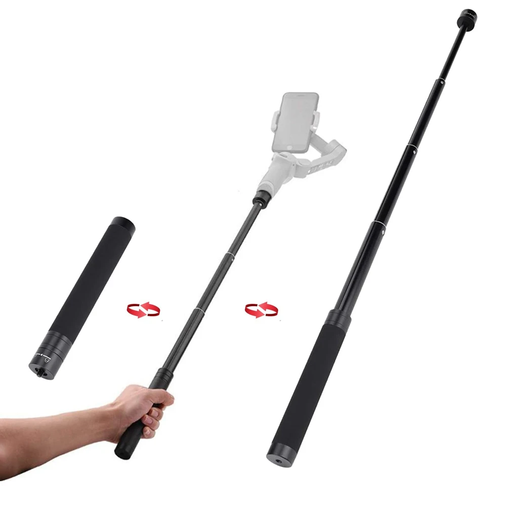 Gros plan sur la vis 1/4 pouce de la perche d'extension pour stabilisateur de cardan, aluminium 73 cm.