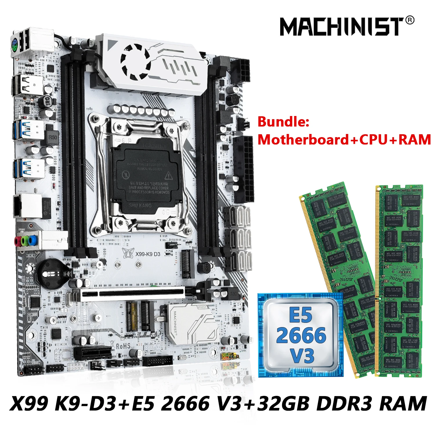 MACHINIST X99 Motherboard Kit Set With DDR3 2*16GB RAM Memory And Intel LGA 2011-3 Xeon E5 2666 V3 CPU combo X99 K9-D3