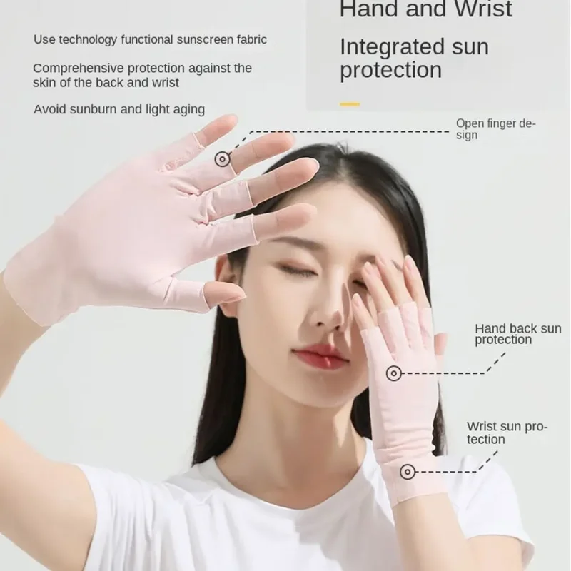 1 Pair Fingerless Gloves Summer Sunscreen UV Protection Multicolor Gloves Woman Driving Gloves Stretch Female Touchscreen 5