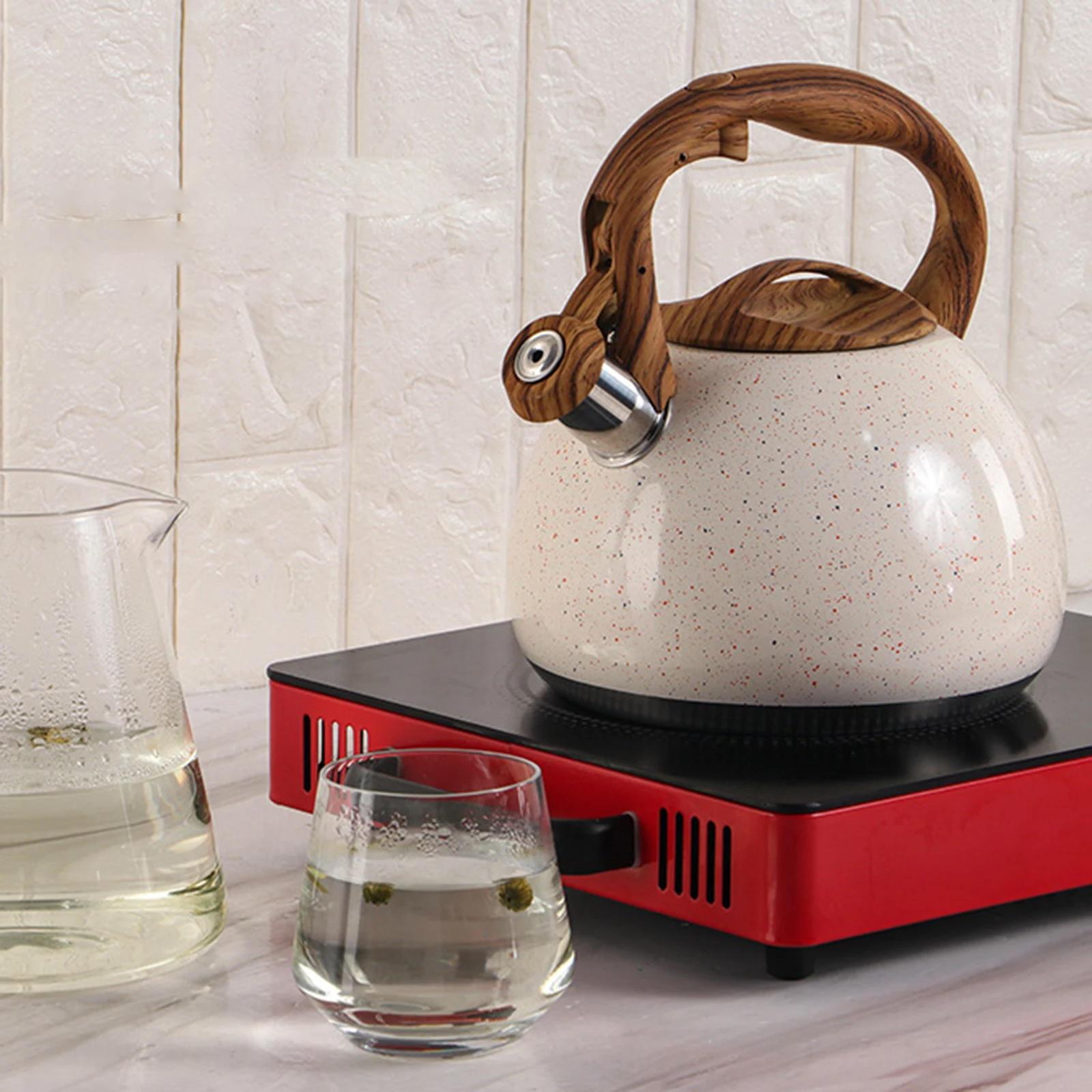 3L Tea Kettle Stovetop Whistling Unique with Wood Handle Whistle Water Kettle Pots Teapot for Tea Boiling Water Camping Milk
