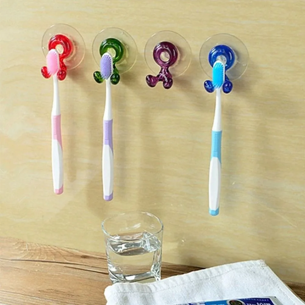 Wall-Mounted Suction Cup Toothbrush Rack Toothpaste Rack Toothbrush Holder With Suction Cup Daily Use Lovely Color Towel toothbrush holder bathroom storage rack