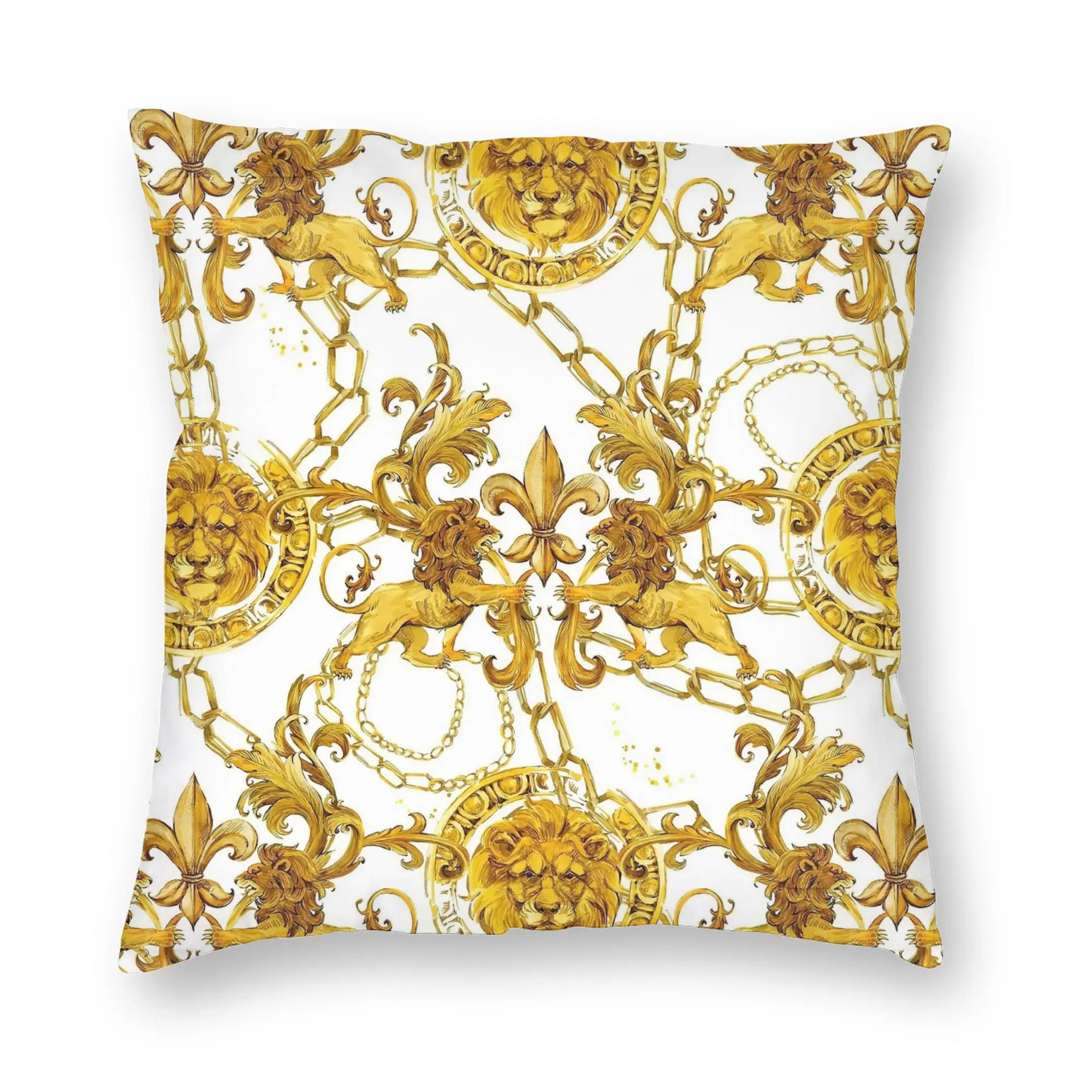 Elegant Baroque Gold Medallion Decorative Pillowcase - Luxurious Soft Fabric Cushion Cover