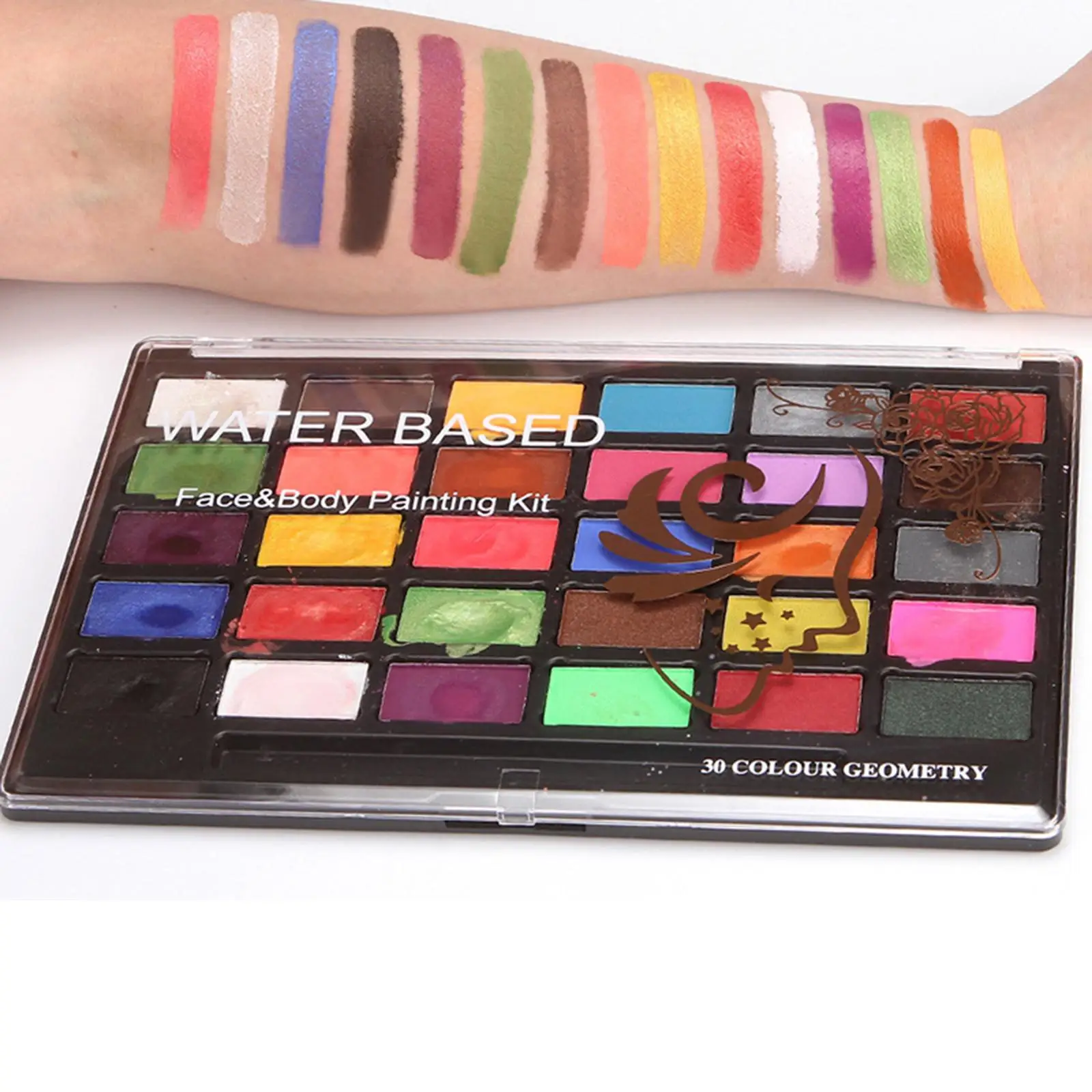 

30colors Safe Face Body Paint Palette with Brushes Facepaints for Adults Kids Halloween Christmas Stage Make Up
