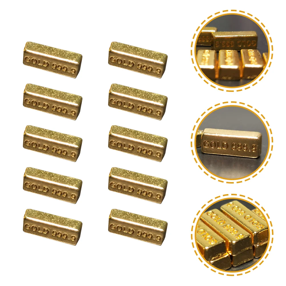 

10 Pcs Mini Gold Brick Dollhouse Bullion Refrigerator Miniature Model Fake Alloy