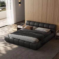 Lit double de luxe en cuir de première qualité pour chambre à coucher, cadre de tête de lit esthétique, dossier souple, taille king, meubles de maison 1