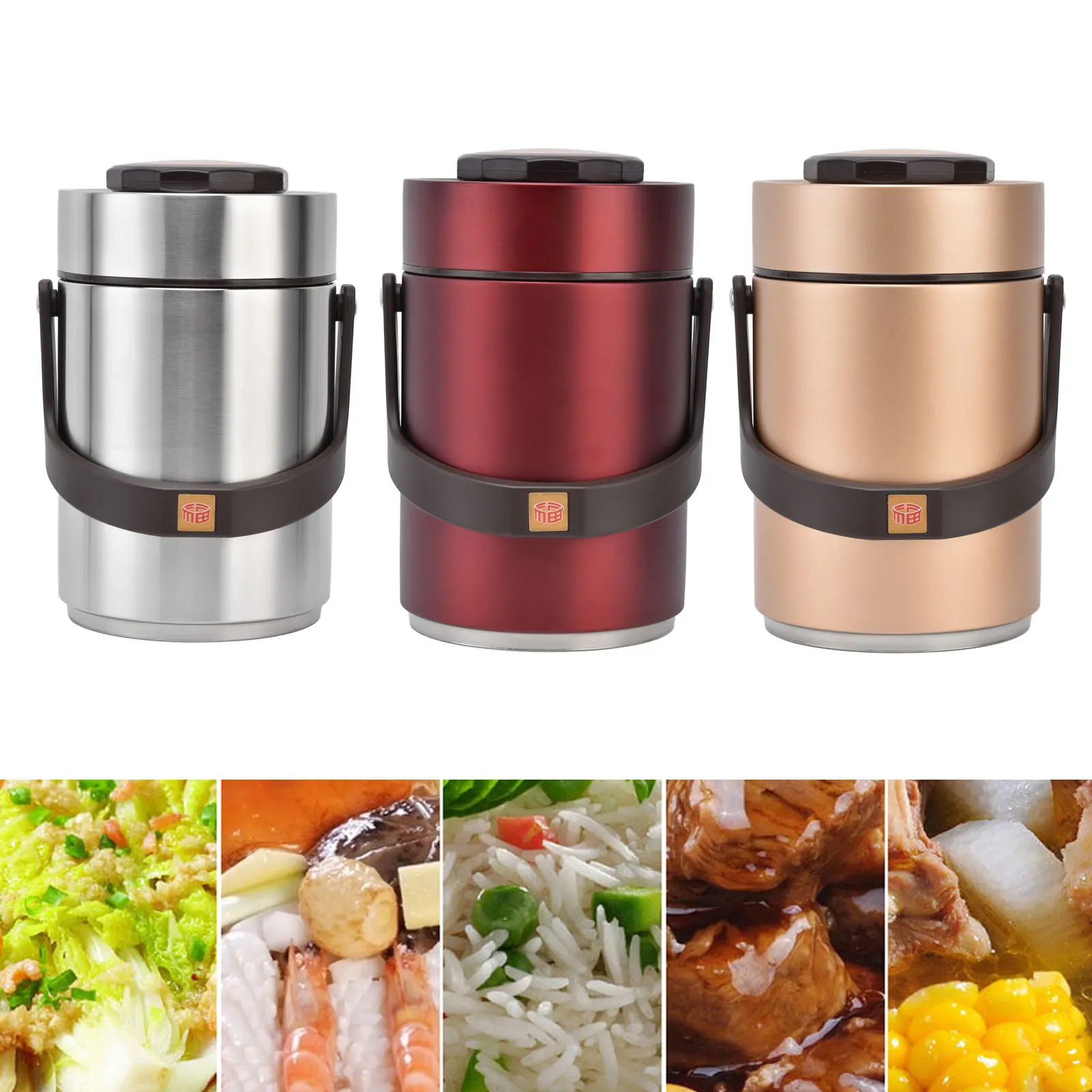 2000ml 304 Stainless Steel Vacuum Insulation Lunch Box Portable 3 Layer Vacuum Insulated Barrel 3 Layer Vacuum Insulated Barrel
