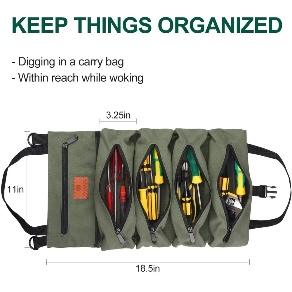 Multi-Purpose Tool Roll Up Bag Wrench Tools Pouch Organizer Bucket Hanging Zipper Carrier Car Seat Back Organizer Cosmetic Bag
