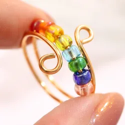 Creative Design Colorful Beads Relieve Anxiety Ring Rotate Anti Stress Fidget Spinner Rings for Women Men Boho Jewelry Accessory