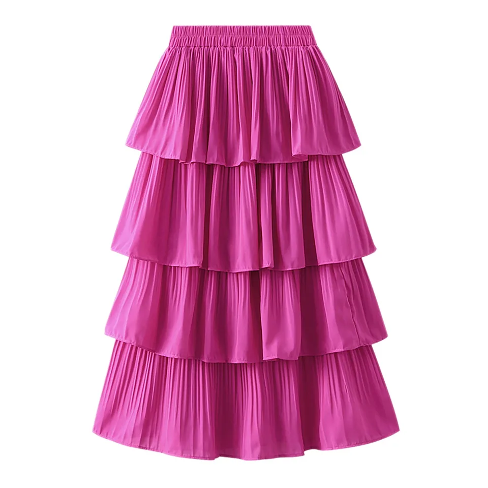 Women's Tiered Pleated High Waist Maxi Skirt