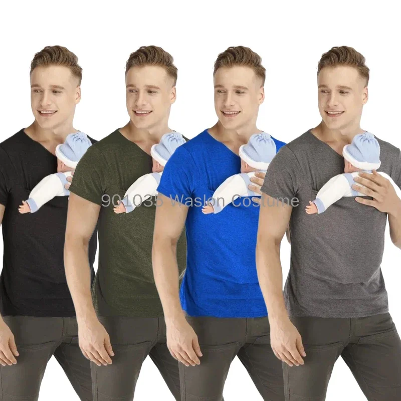 Safety Kangaroo Pocket T Shirt Baby Carrier Pregnancy Clothes Summer Short Sleeve Mother Father Top Feeding Big Daddy Shirt