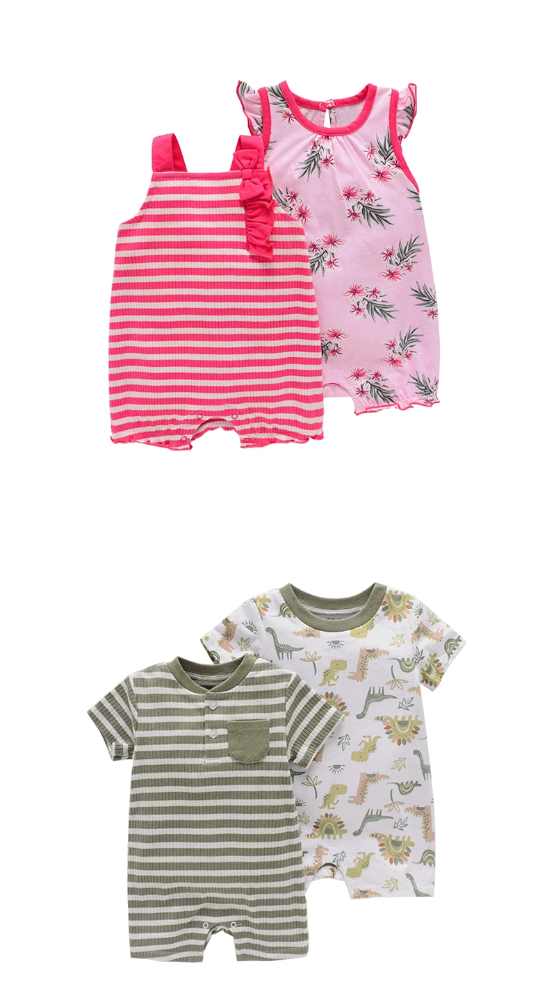 Baby Bodysuit Summer Cotton Toddler Infant Boys Short Sleeves Print O-Neck Kids Jumpsuits Overalls