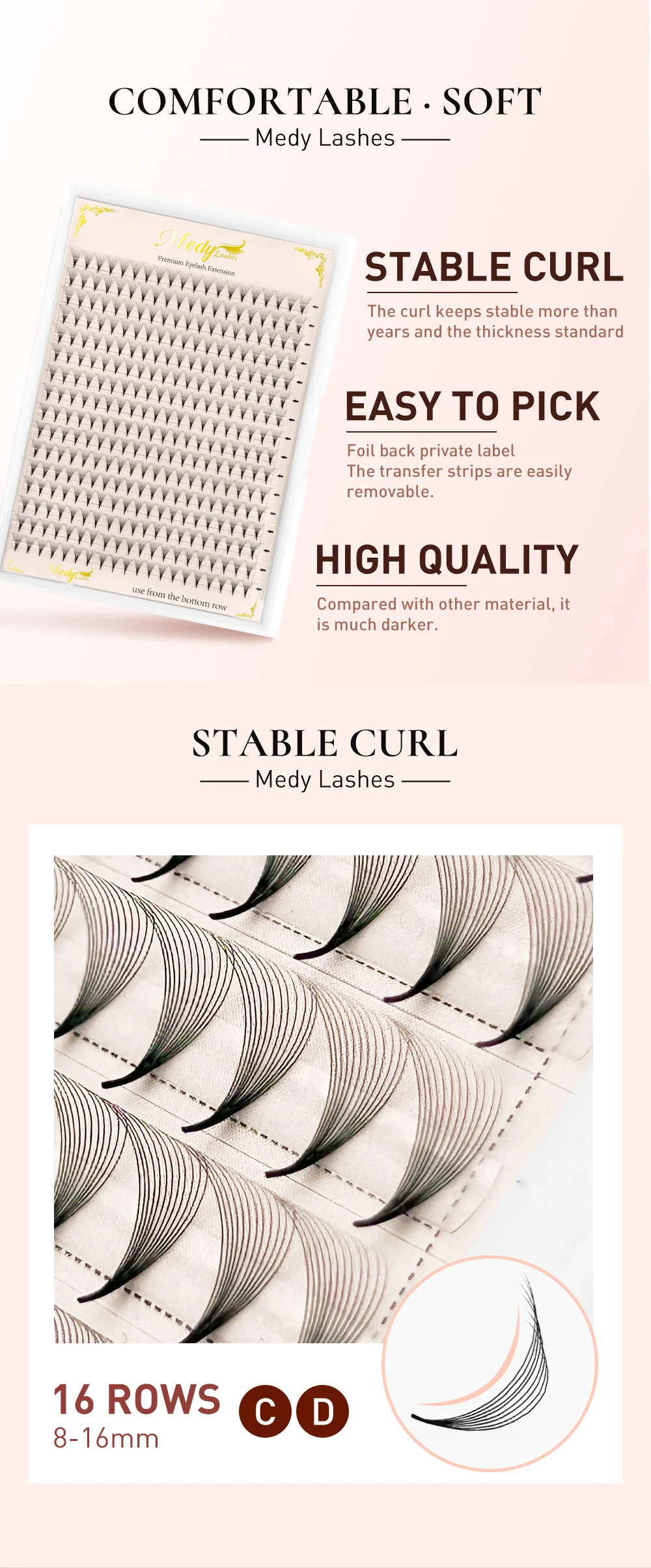 Description Picture 4 of item320 Premade Volume Fans 8 to 15MM C D Curl 5D-16D Individual Lashes Extension Pointy Stem Soft Russian Volum Faux Mink For Salon