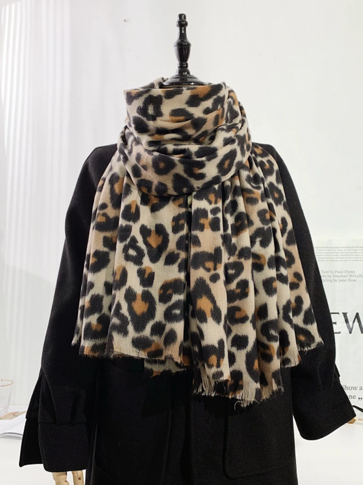 Elegant Imitation Cashmere Women Retro Leopard Print Winter Double Sided Scarf Warm Lady Female Thick Blanket Long Wrap Shawl 6