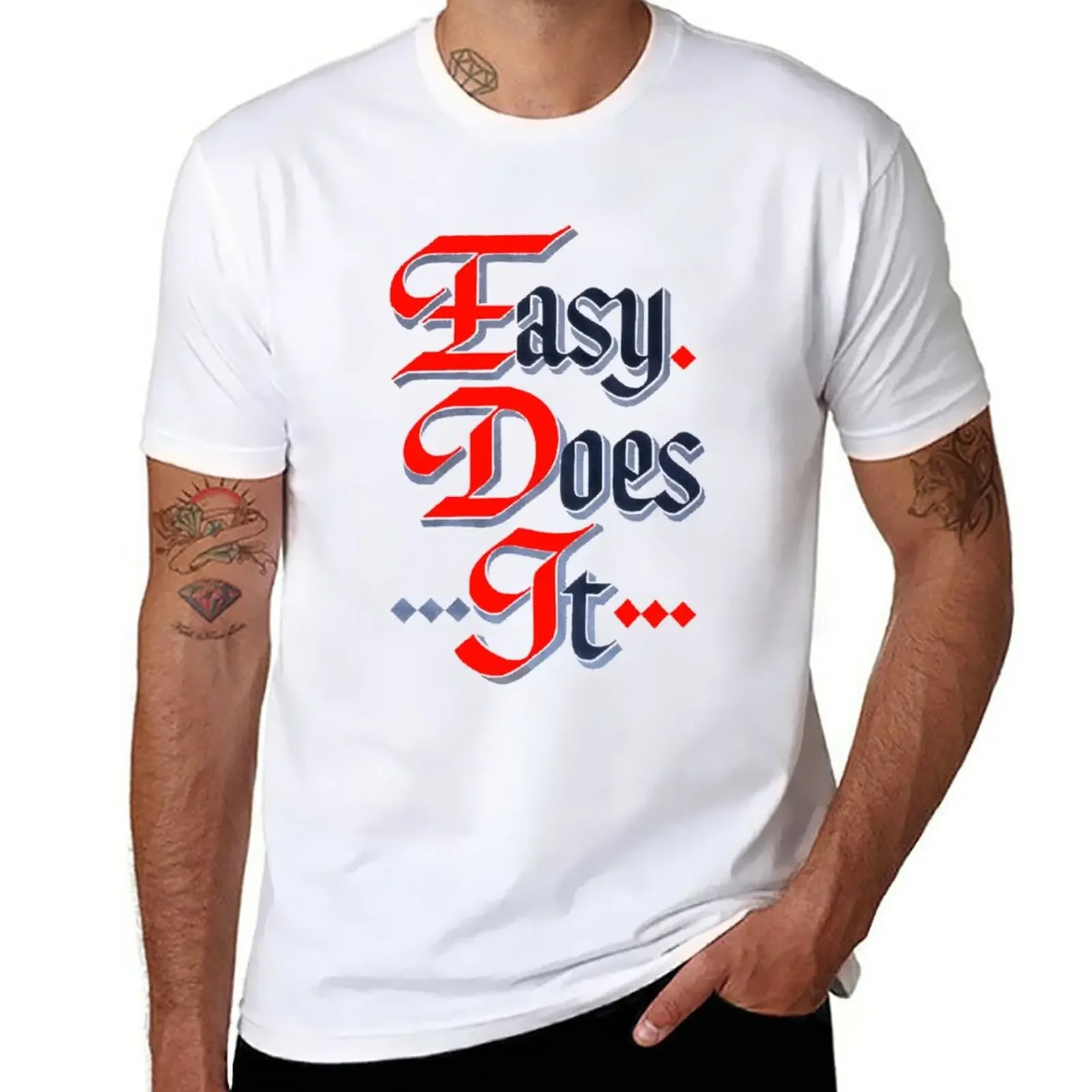 Easy Does It - AA Slogan T-Shirt sports fans summer top graphics Short sleeve tee men