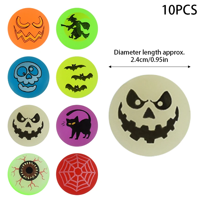 10-100pc Halloween Theme Designs Luminous Glow In The Dark Bouncing Ball Pumpkin Witch Eyeball Spider Web Bat Skull Party Supply