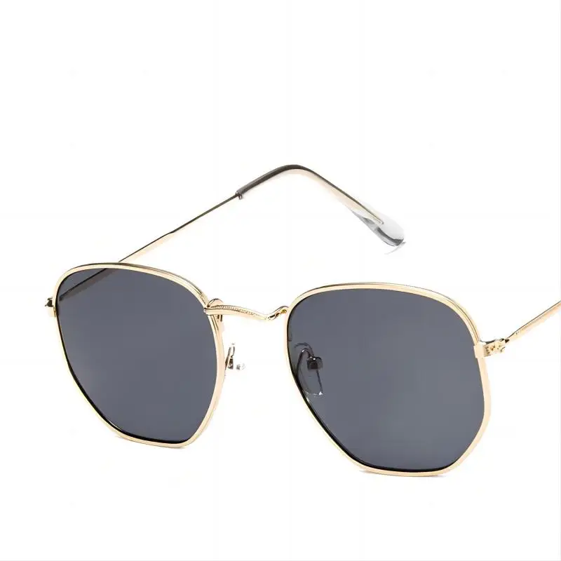 Fashionable metal frame hexagonal coloured lens sunglasses Women's daily street wear accessories Polarised square UV protection