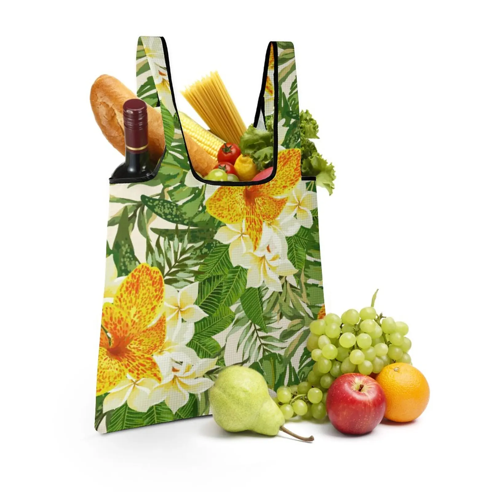 Customized Portable Open Zipperless Shopping Bag Plain Cloth Large Capacity Folding Tote Grocery Organization Bag Custom Pattern
