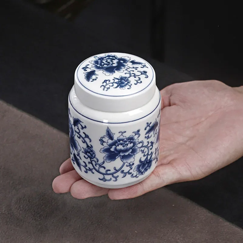 Tea Caddy Chinese Blue and White Porcelain Ceramics Tieguanyin Sealed Containers Travel Tea Bag Storage Box Coffee Canister tea tin box tea canister