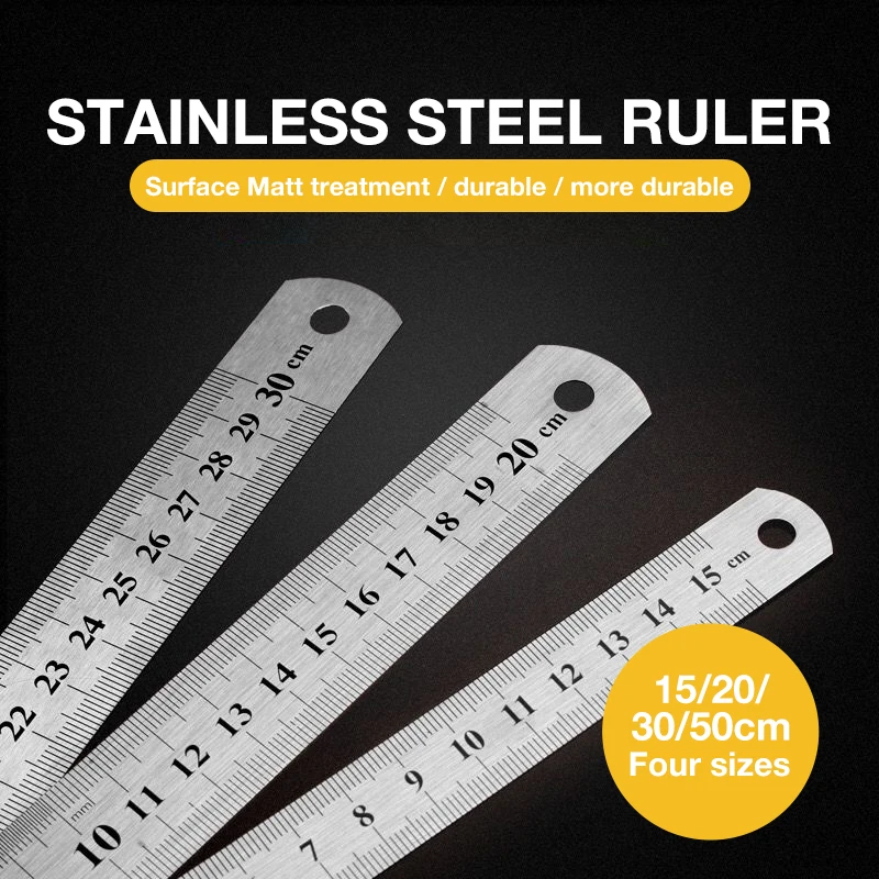 Stainless Steel Rule 15cm/20cm/30cm/50cm Double Side Scale Stainless Steel Straight Ruler Measuring Tool Household Measurement 3pcs steel ruler drawing tool accessory 15 20 30cm stainless steel metal straight ruler metric rule precision measuring tool