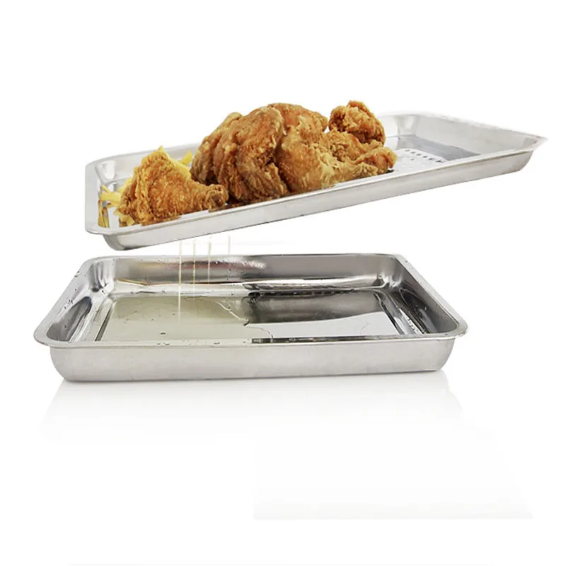Thickened rectangular stainless steel tray double layer can be drain basin for fruit and vegetable cup BBQ food tray