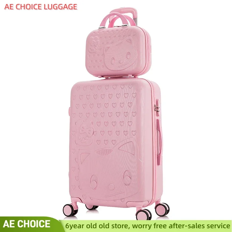 Travel Suitcase on Wheels 20''24/28&lsquo;&rsquo;Trolley Luggage Set Cartoon Cat Rolling Luggage Women Carry Ons Suitcase Cabin Trolley Case