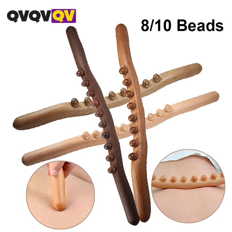 

8/10 Beads Wood Massage Stick, Natural Carbonized Body Massage SPA Therapy Tool,Guasha Relaxation Massage Stick,Point Treatment