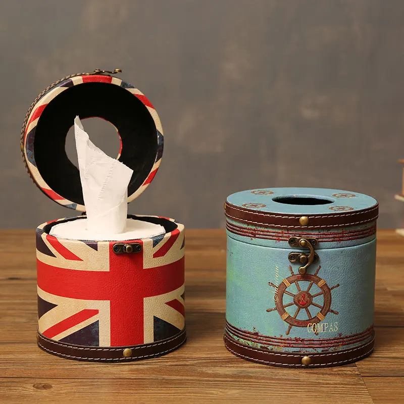Large Cylindrical Rice Flag Roll Tissue Box European Creative Home Retro Napkin Box Car Napkin Holder Car Tissue Holder 3