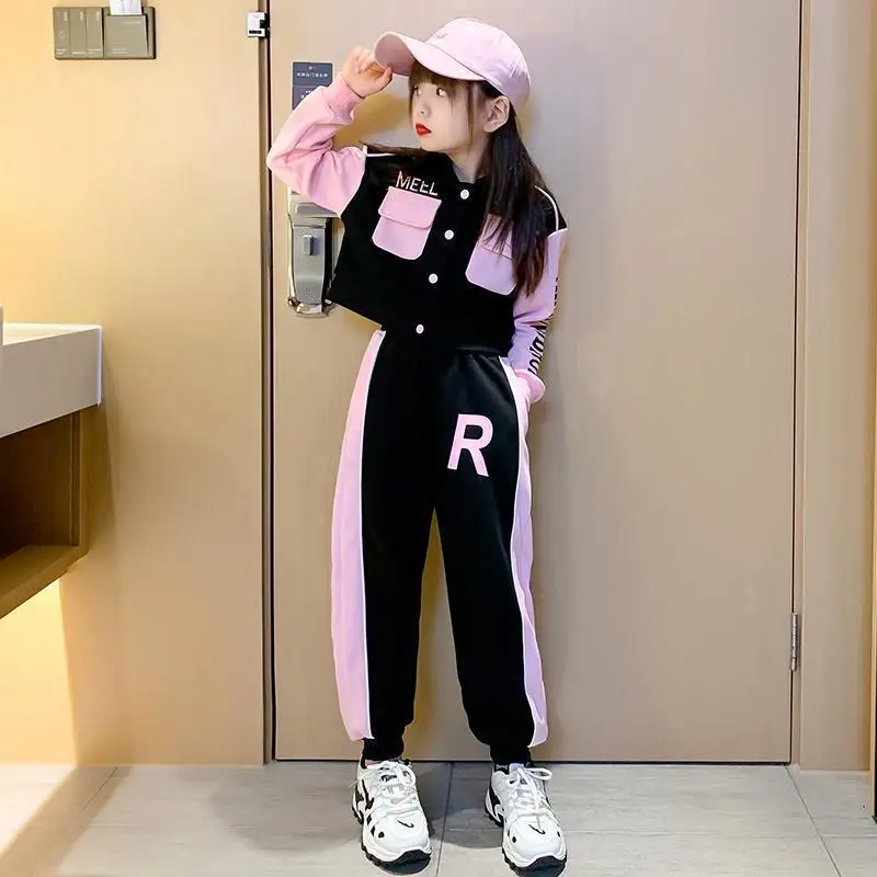 

Girls Sports Suit Fashion Spring Autumn Teens Children Long Sleeves Short Jacket + Pants Kids Casual Two-Piece Set Outfits 3-14Y