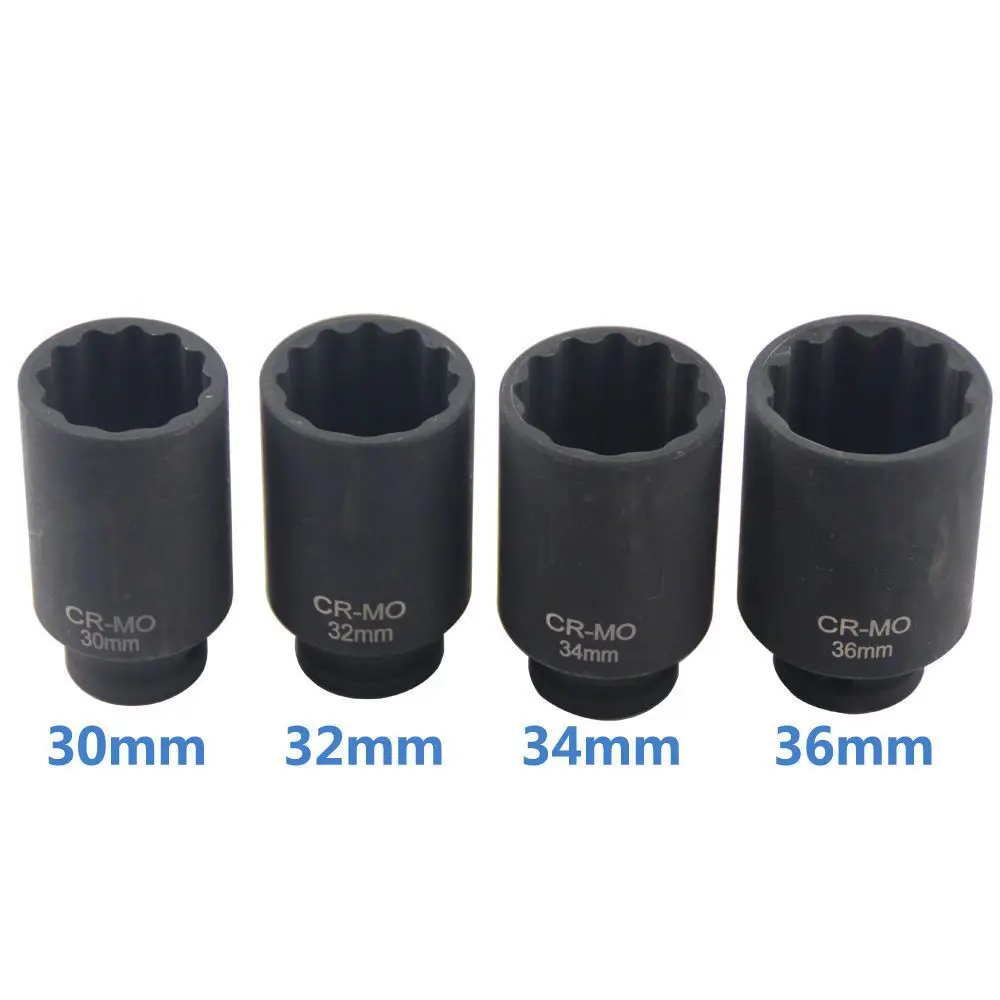 

4 Size 1/2"DR 12 Point Impact Socket Spindle Axle Nut Socket Hub Axle Nuts Removing Installing Tool 30mm 32mm 34mm 36mm