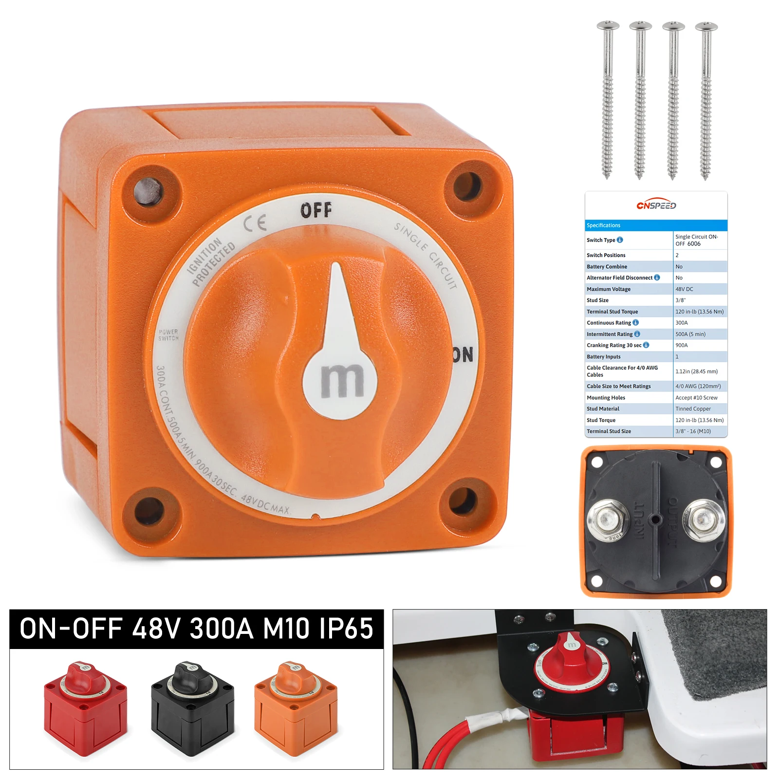 CNSPEED 6006 M-Series On/Off Battery Switch with Knob For Marine RV ...