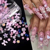 100/200pcs 3D Mixed Nail Decorations Kawaii Heart Flower Bear Pearl Design Rhinestone Nail Art Charms Jewelry Manicure Accessory 2