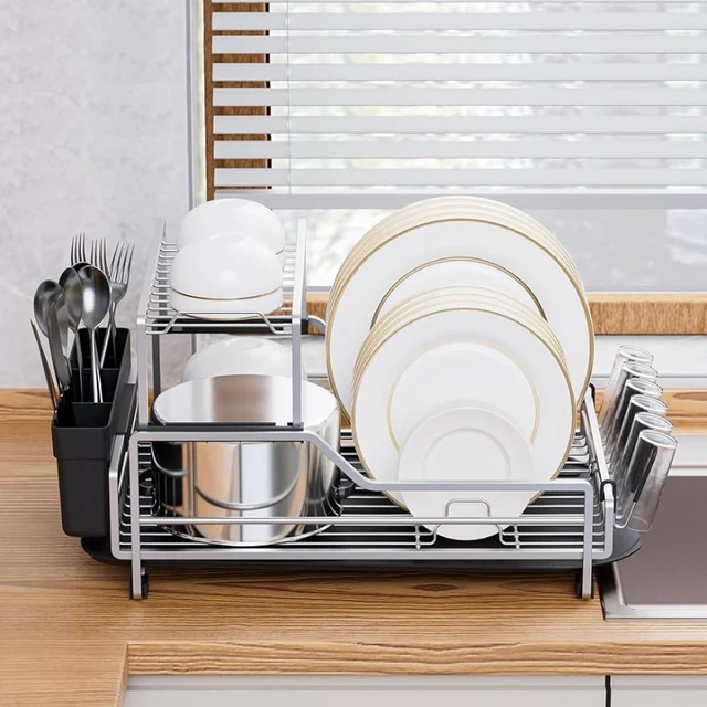 Dish Drying Rack, 2 Tier Dish Drainer for Kitchen Counter, Large Stainless  Steel Dish Dryer with Drainboard, Detachable Dish Dra - AliExpress