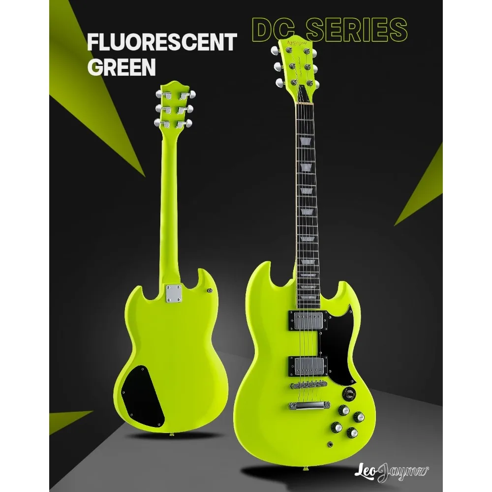 39 Inch Solid Body Electric Guitar-Poplar Wood Body，Maple Neck and Composite Ebony Fretboard (Fluorescent Green)