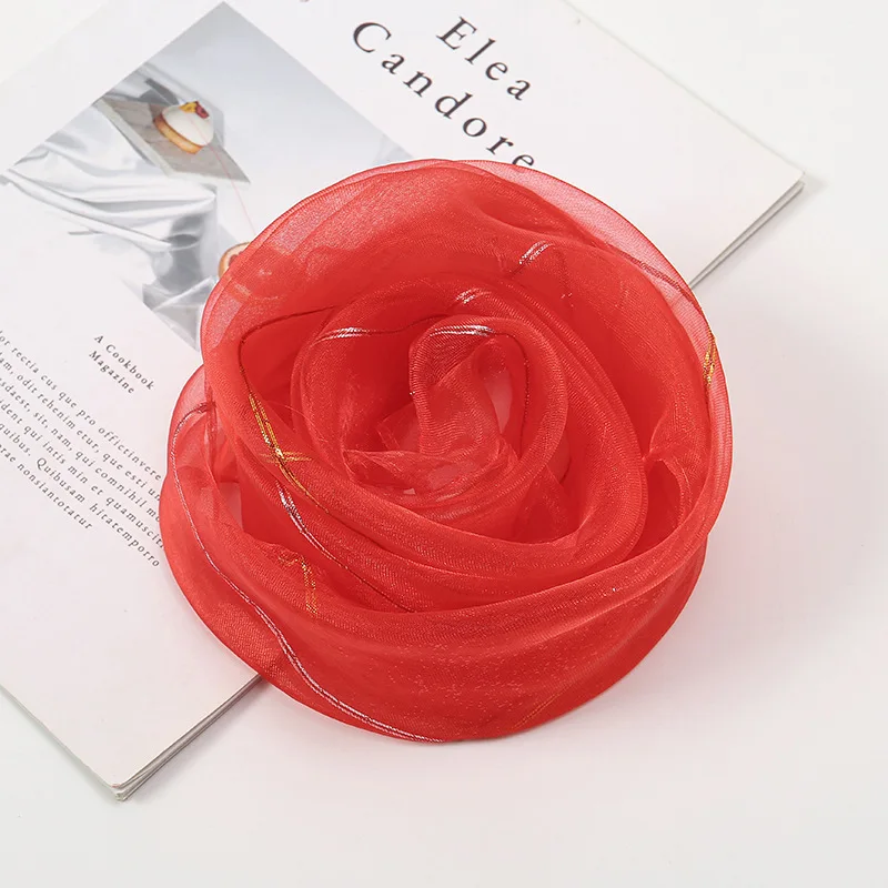 New 60 * 60cm Stage Organza Small Square Scarf Solid Gold Silk Children's Candy Color Versatile Dance Performance Scarf