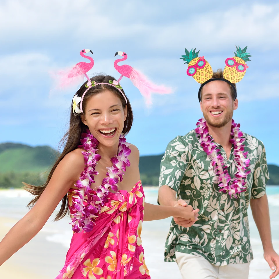 Fascia per capelli hawaiana Flamingo Ananas Albero di cocco Hawaii Spiaggia tropicale Piscina Accessorio per capelli per feste Aloha Luau Compleanno Deco  15
