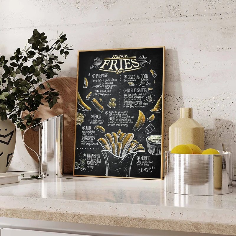 Classic Foodie Cuisine Blackboard Artwork Poster Canvas Printing Fast Food Hamburger Hotdog Wall Decor Kitchen Restaurant Decor
