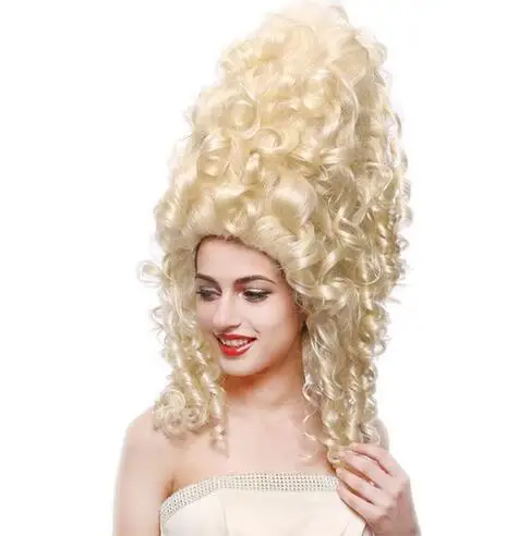 Synthetic Wig Retro Tall Beehive 3Style Blonde Curly Kinky Long Wigs for Women Queen Cosplay Costume Party Hair Baroque Century Vintage Wig