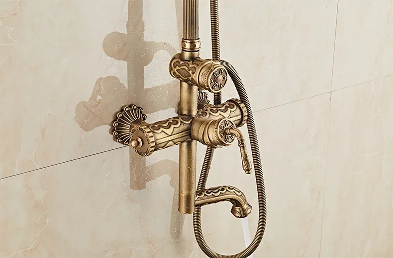 Description Picture 4 of itemAntique Brass Carving Rainfall Shower Set Faucet Mixer Tap With Tub Bath &Set Bathtub