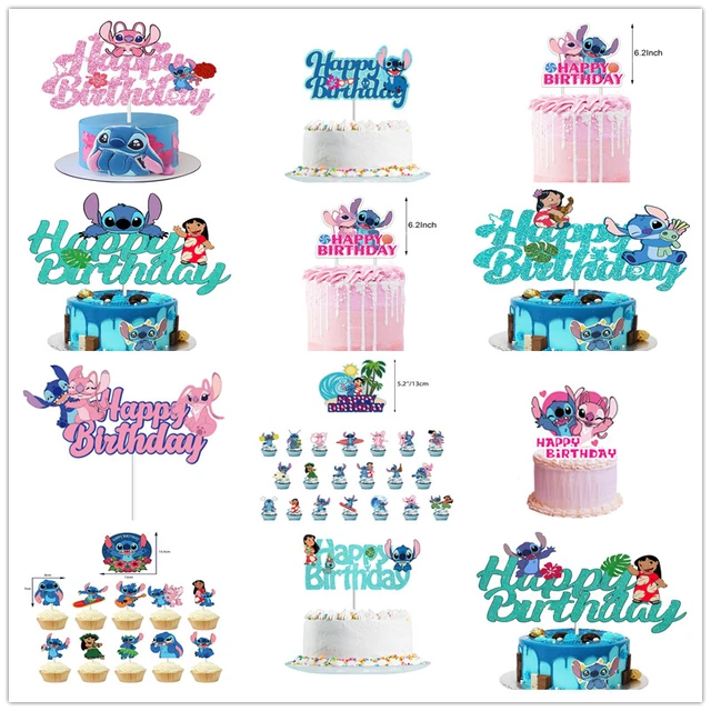 Adorno de pastel de Lilo y Stitch para fiesta de Cumpleaños de Niños,  decoraciones para tartas de cumpleaños para niños, suministros de fiesta de  puntada - AliExpress