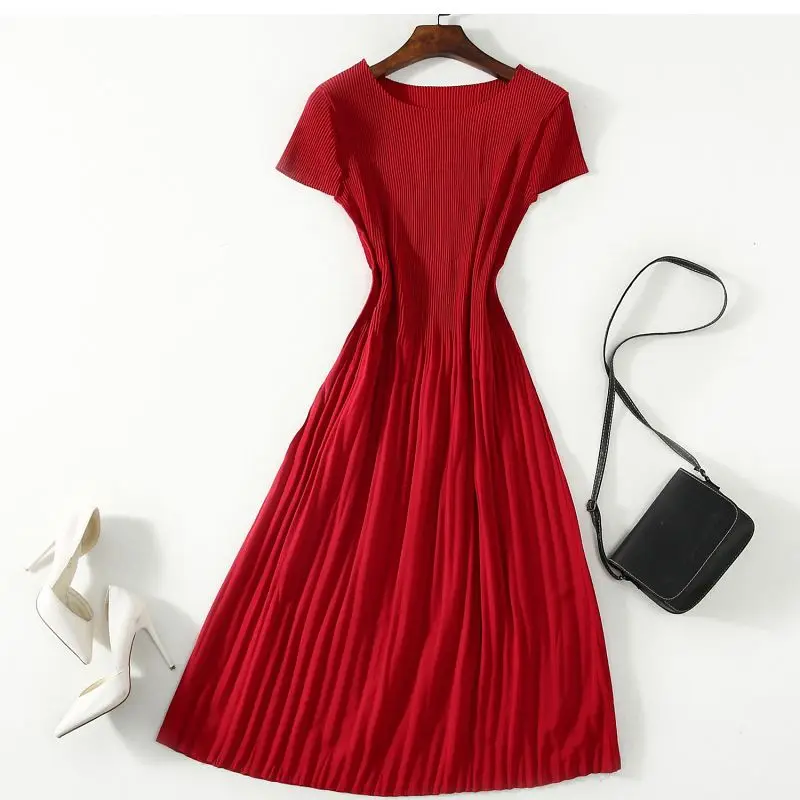 

Pleated Dress 2023 New Solid Romantic Elastic Waist Slim High Waist Long Dress Loose Fit long dress