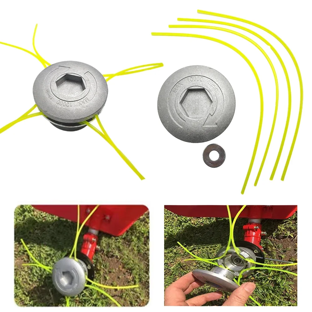 Grass Trimmer Head Aluminum Trimmer Head Brush Cutter Accessories Universal Aluminum Trimmer Head With Four String Set Garden Grass Brush Cutter Accessories for Lawn Mower