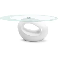 Contemporary Glass Coffee Table for Living Room, Oval Glass Table Set, Tempered Glass Top & Glossy Solid Base for Stora 2