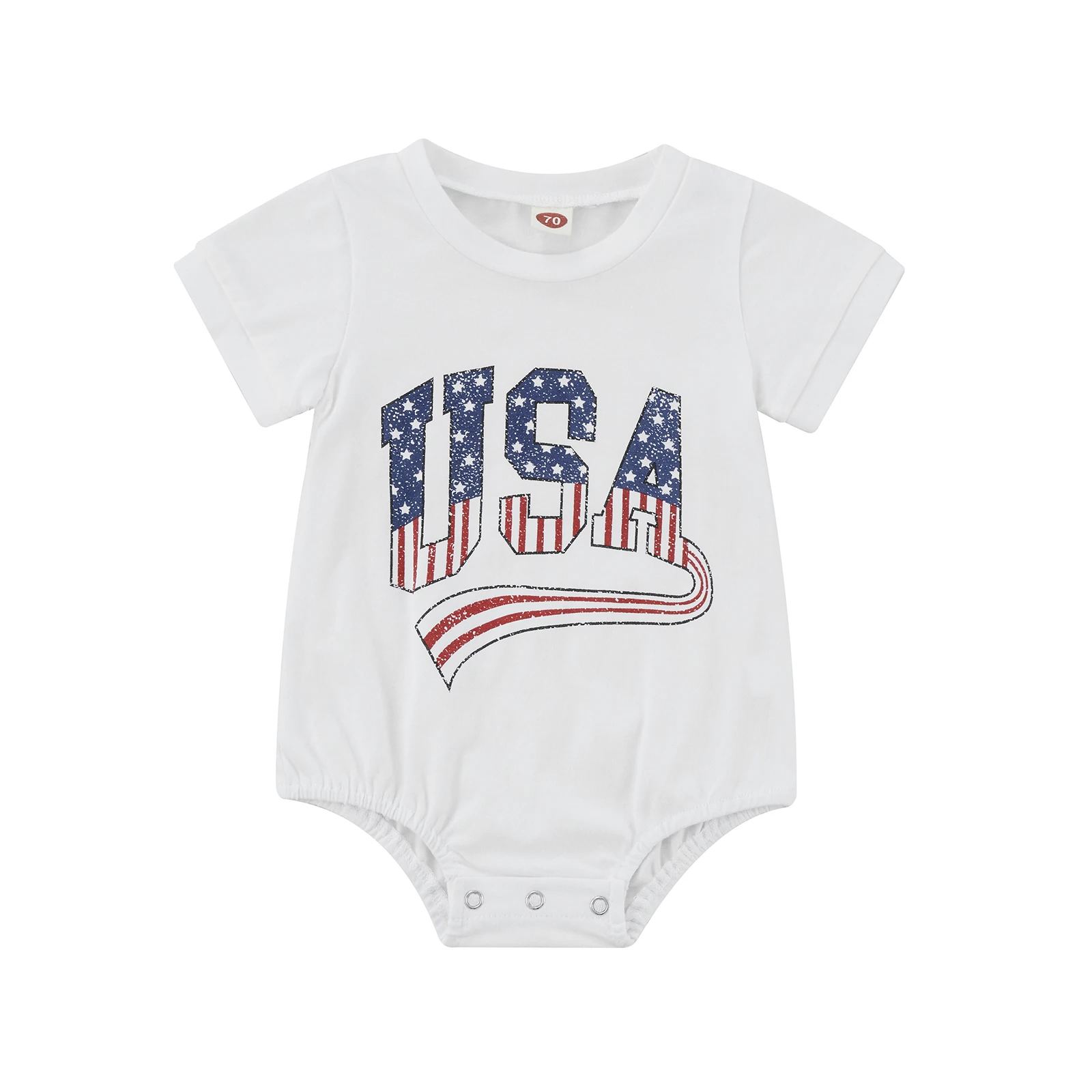 2022 0-18M USA Letter Infant Boy Girl Playsuit Independence Day Star Stripe Round Neck Short Sleeve Cotton Clothes Summer Romper Baby Jumpsuit Cotton  Baby Rompers