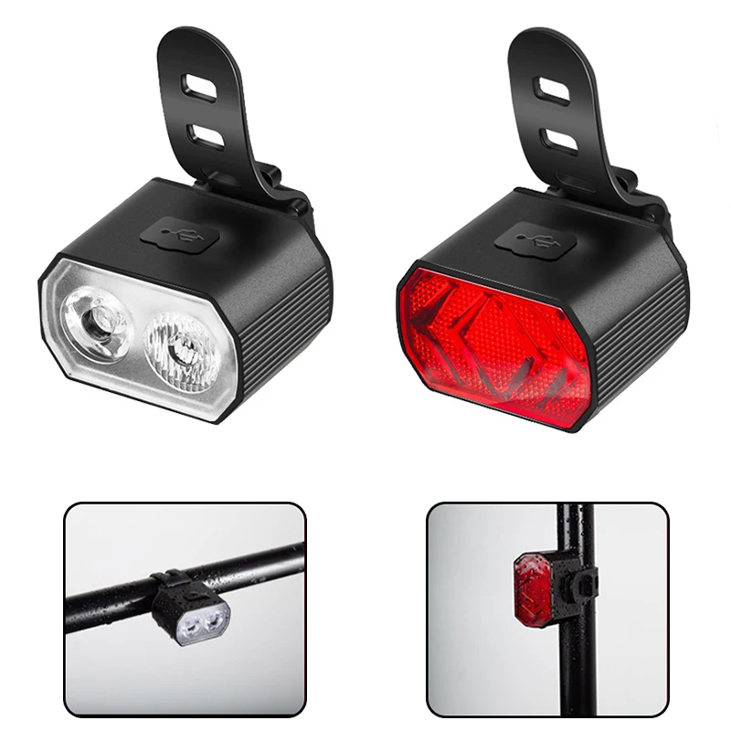 

Bike Lamps Cycling Front Rear Bicycle Lights USB T6 Headlight LED Taillight High Brightness Flashlight Road Cycling Accessories