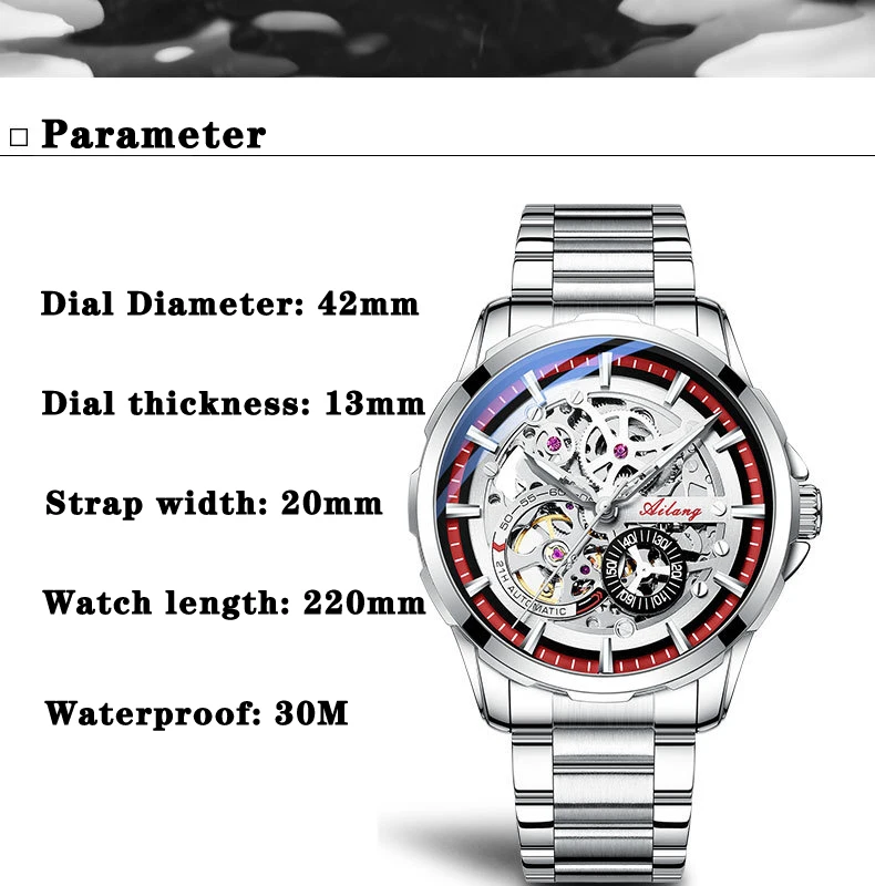 AILANG Men's Fashion Hollow Mechanical Watch High Quality Leather Waterproof Fully Automatic Tourbillon Watches Men's Clock_voghion.com