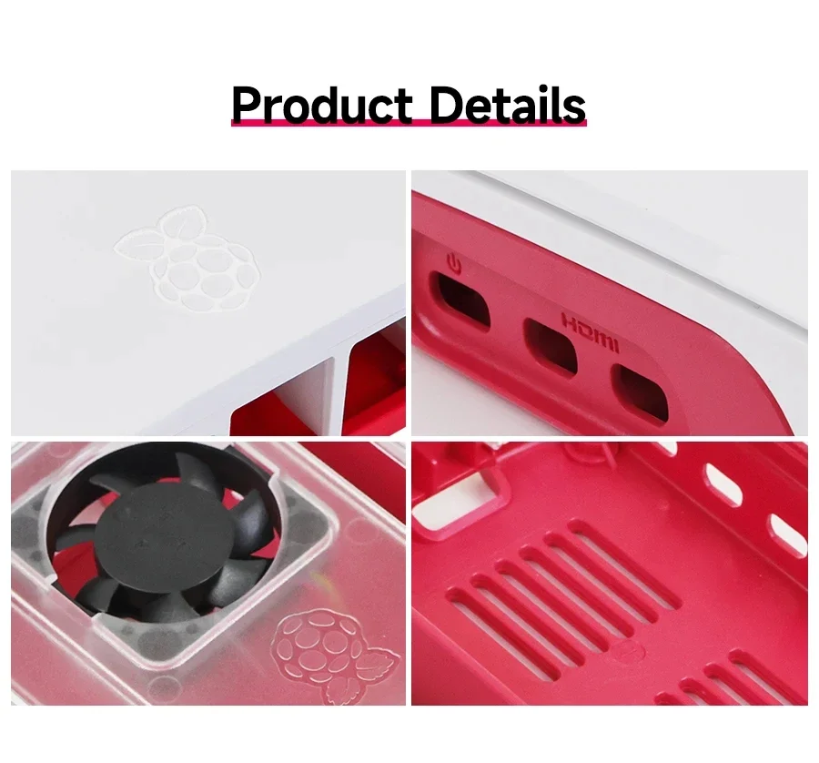 Official Raspberry Pi 5 Case Red White ABS Shell with Fan Support Cluster Stacki