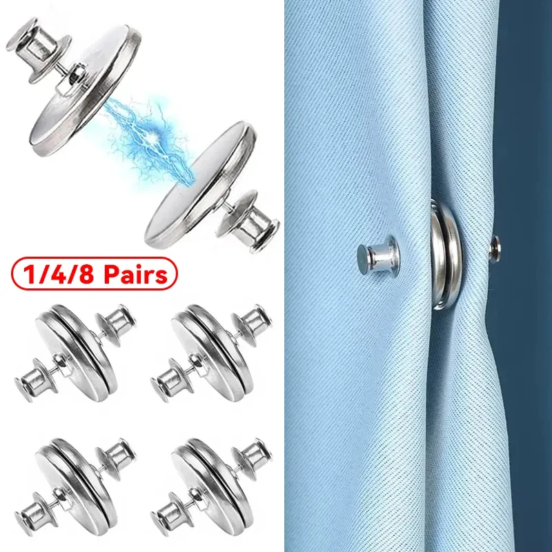 

2023New Curtain Magnetic Button Nail Free Detachable Window Curtain Close Magnet Buckle Adjustment Curtain Clip Room Accessories