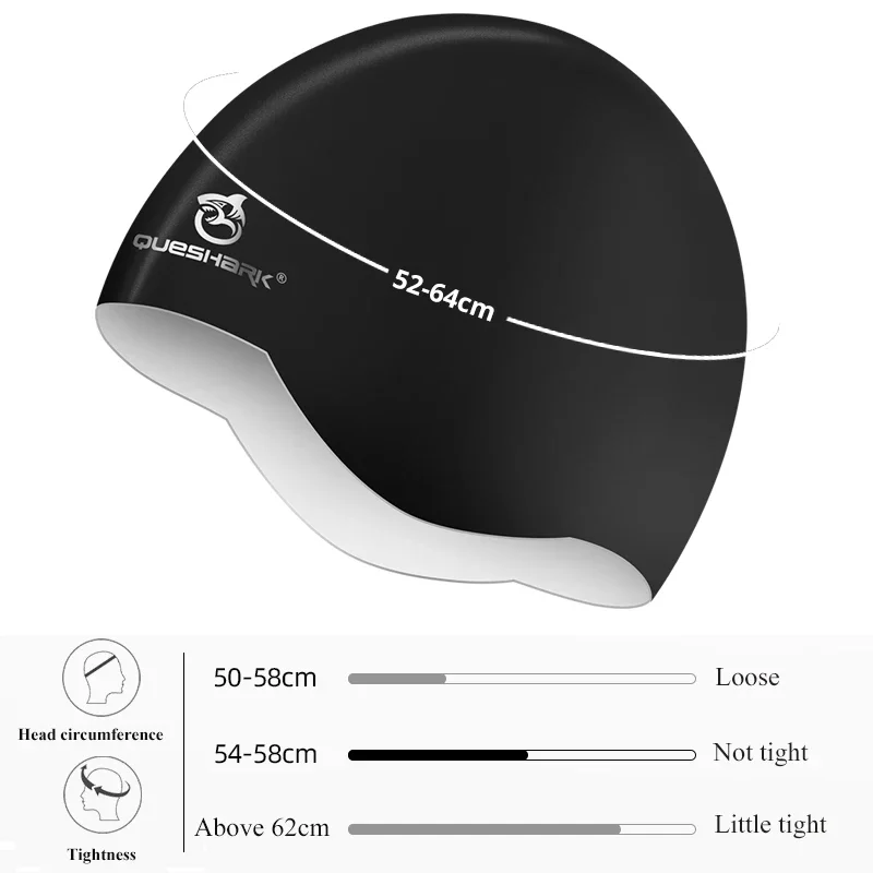 QUESHARK Adults Teens Silicone Waterproof Seamless 3D Elastic Swimming Cap Diving Swim Hat 2 Colors For 1 Cap Hair Protection 5