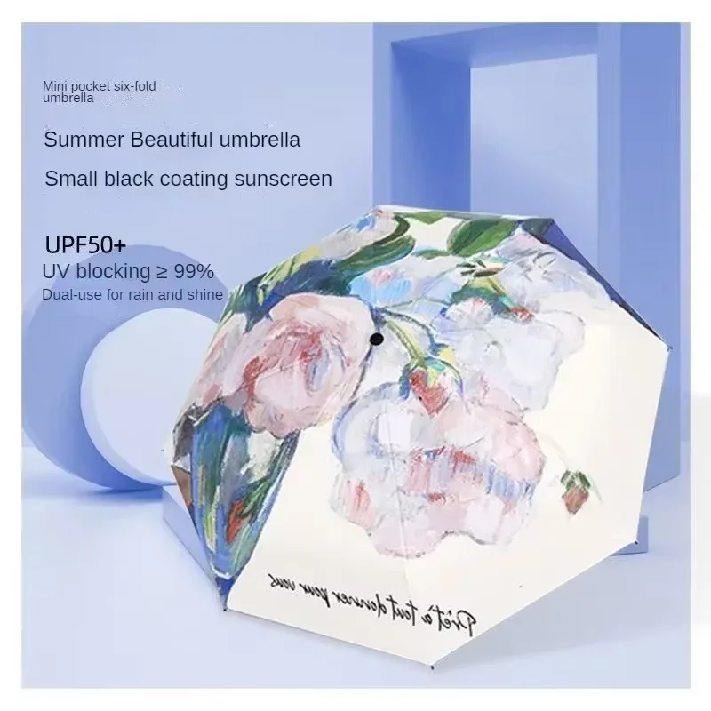 Sunscreen Parasol: Outdoor Convinient Six Folding Umbrella with UV Protection, Portable and Stylish Women's Sun Umbrella 5